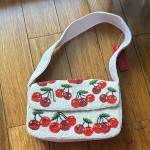 Kelly & Katie Cherry Embroidered Shoulder Bag - Red and White
